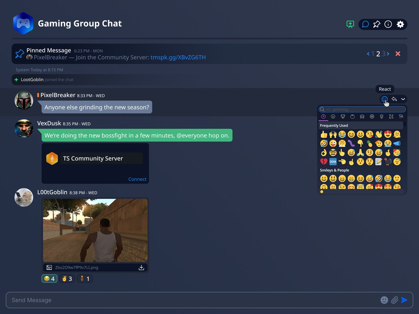 TeamSpeak Gruppenchat Oberfläche